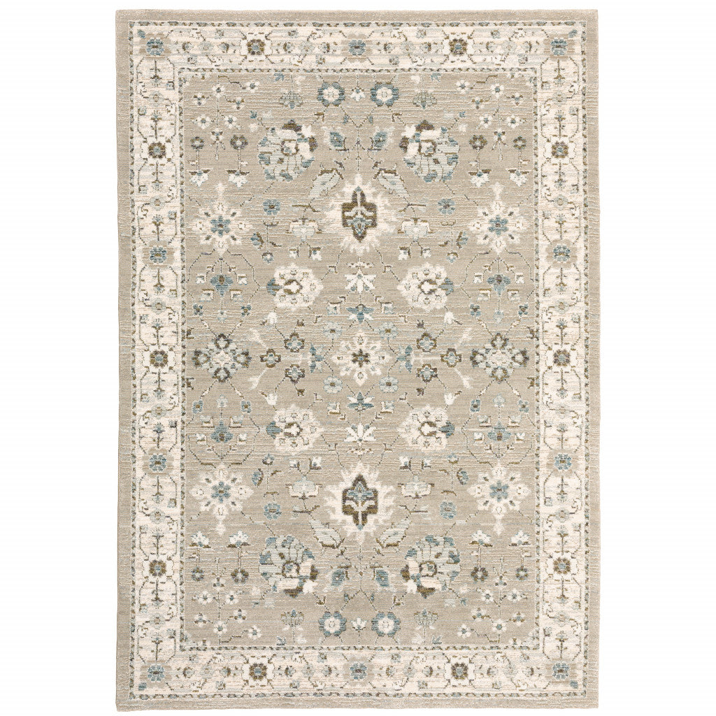 10’ X 13’ Beige Ivory Blue Green And Purple Oriental Power Loom Stain Resistant Area Rug - Area Rugs