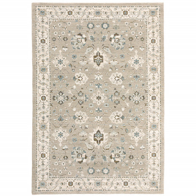 10’ X 13’ Beige Ivory Blue Green And Purple Oriental Power Loom Stain Resistant Area Rug - Area Rugs