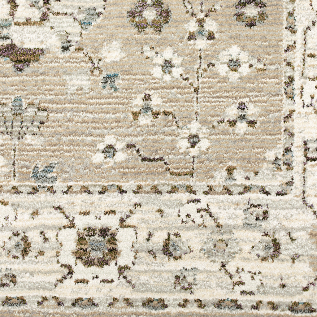 10’ X 13’ Beige Ivory Blue Green And Purple Oriental Power Loom Stain Resistant Area Rug - Area Rugs