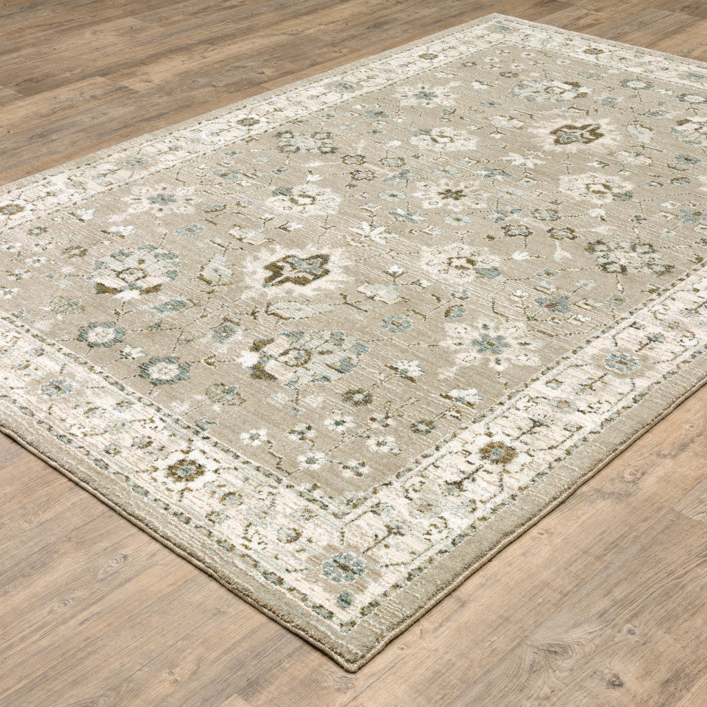 10’ X 13’ Beige Ivory Blue Green And Purple Oriental Power Loom Stain Resistant Area Rug - Area Rugs