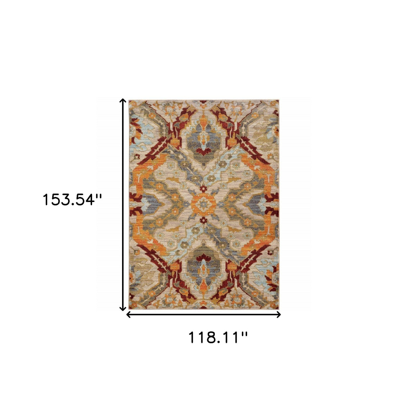 10’ X 13’ Beige Orange Blue Gold And Grey Abstract Power Loom Stain Resistant Area Rug - Area Rugs