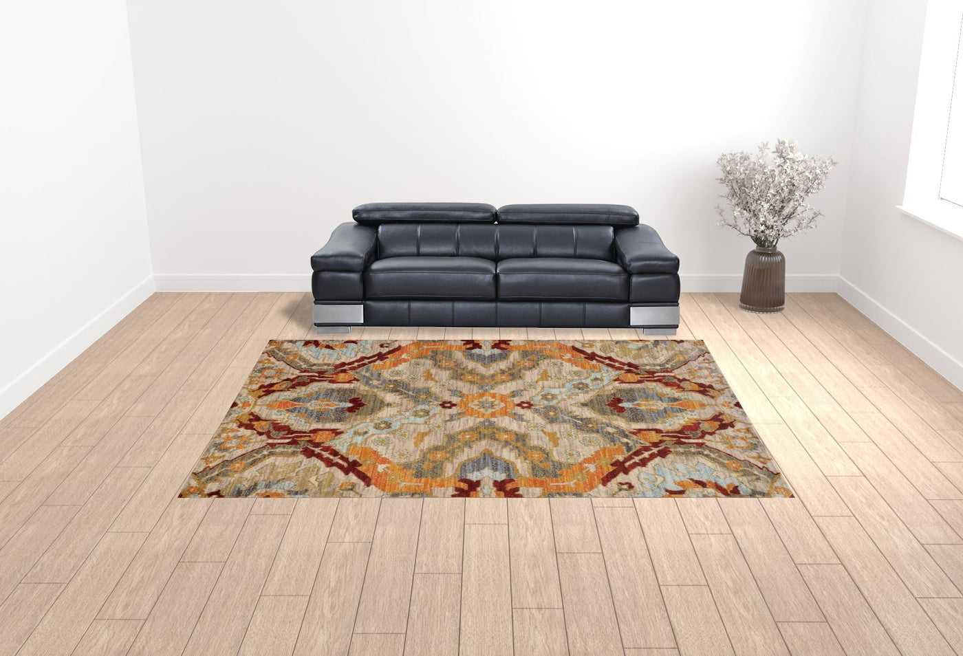 10’ X 13’ Beige Orange Blue Gold And Grey Abstract Power Loom Stain Resistant Area Rug - Area Rugs