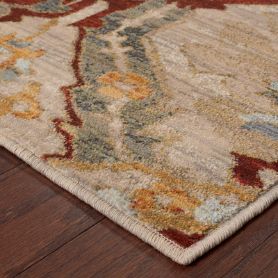 10’ X 13’ Beige Orange Blue Gold And Grey Abstract Power Loom Stain Resistant Area Rug - Area Rugs