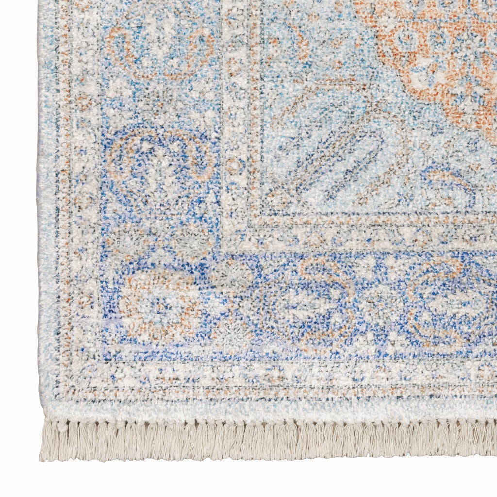 10’ X 13’ Blue And Red Oriental Hand Loomed Stain Resistant Area Rug With Fringe - Area Rugs