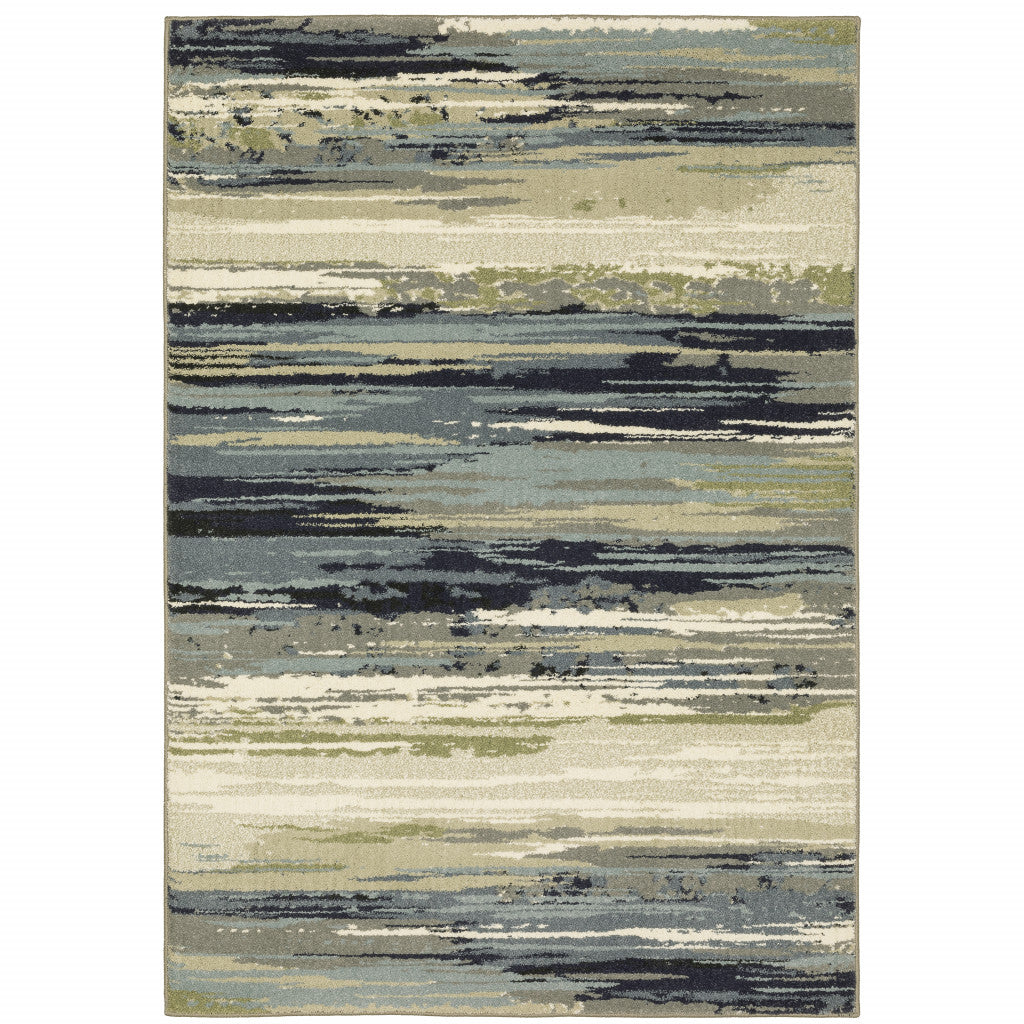 10’ X 13’ Blue Green Grey Light Blue And Beige Abstract Power Loom Stain Resistant Area Rug - Area Rugs