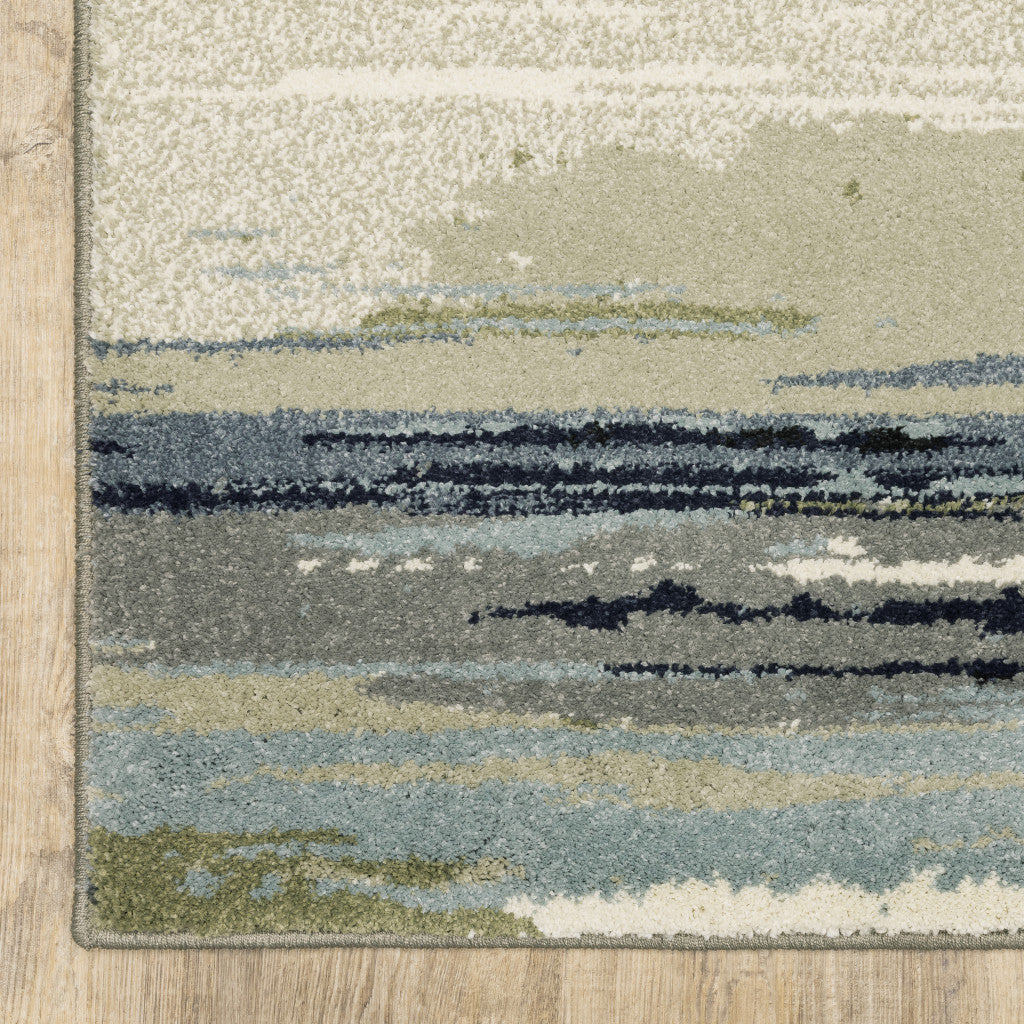 10’ X 13’ Blue Green Grey Light Blue And Beige Abstract Power Loom Stain Resistant Area Rug - Area Rugs
