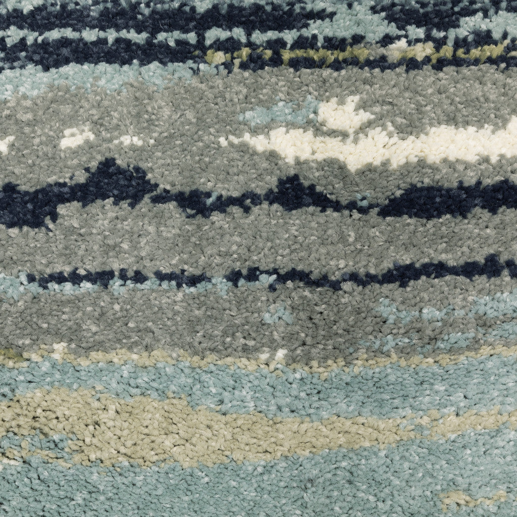 10’ X 13’ Blue Green Grey Light Blue And Beige Abstract Power Loom Stain Resistant Area Rug - Area Rugs