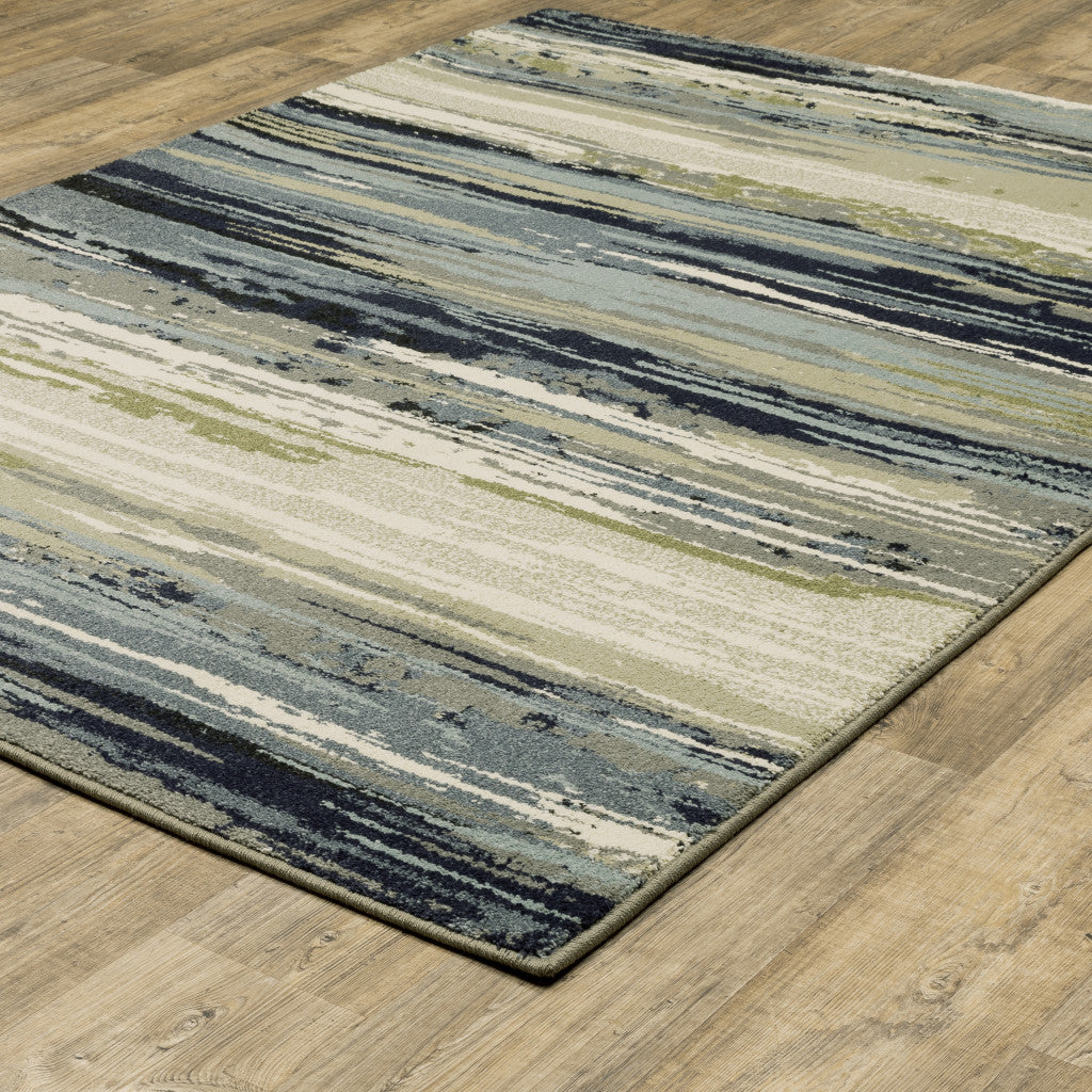 10’ X 13’ Blue Green Grey Light Blue And Beige Abstract Power Loom Stain Resistant Area Rug - Area Rugs