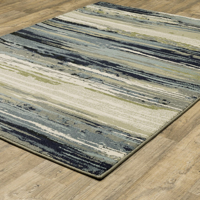 10’ X 13’ Blue Green Grey Light Blue And Beige Abstract Power Loom Stain Resistant Area Rug - Area Rugs