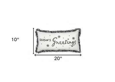 10’x20’ Black and White Christmas Seasons Greetings Pillow With Fringe - Accent Throw Pillows