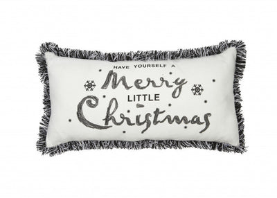 10’x20’ Black and White Have Yourself A Merry Little Christmas Pillow With Fringe - Accent Throw Pillows