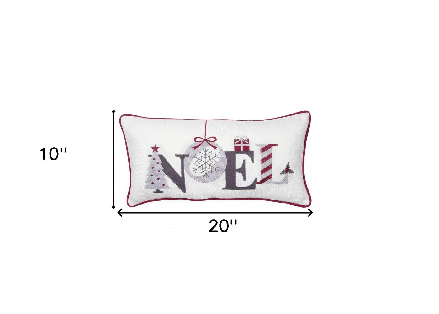 10’x20’ Red and Gray Christmas Noel Polyester Zippered Pillow With Embroidery - Accent Throw Pillows