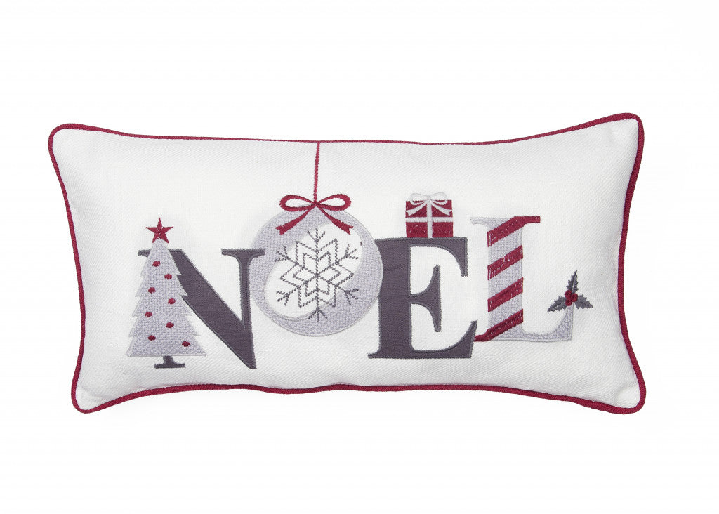 10’x20’ Red and Gray Christmas Noel Polyester Zippered Pillow With Embroidery - Accent Throw Pillows