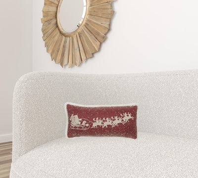 10’x20’ Red and Off White Deer Snow Christmas Santa and Sleigh Polyester Zippered Pillow - Accent Throw Pillows