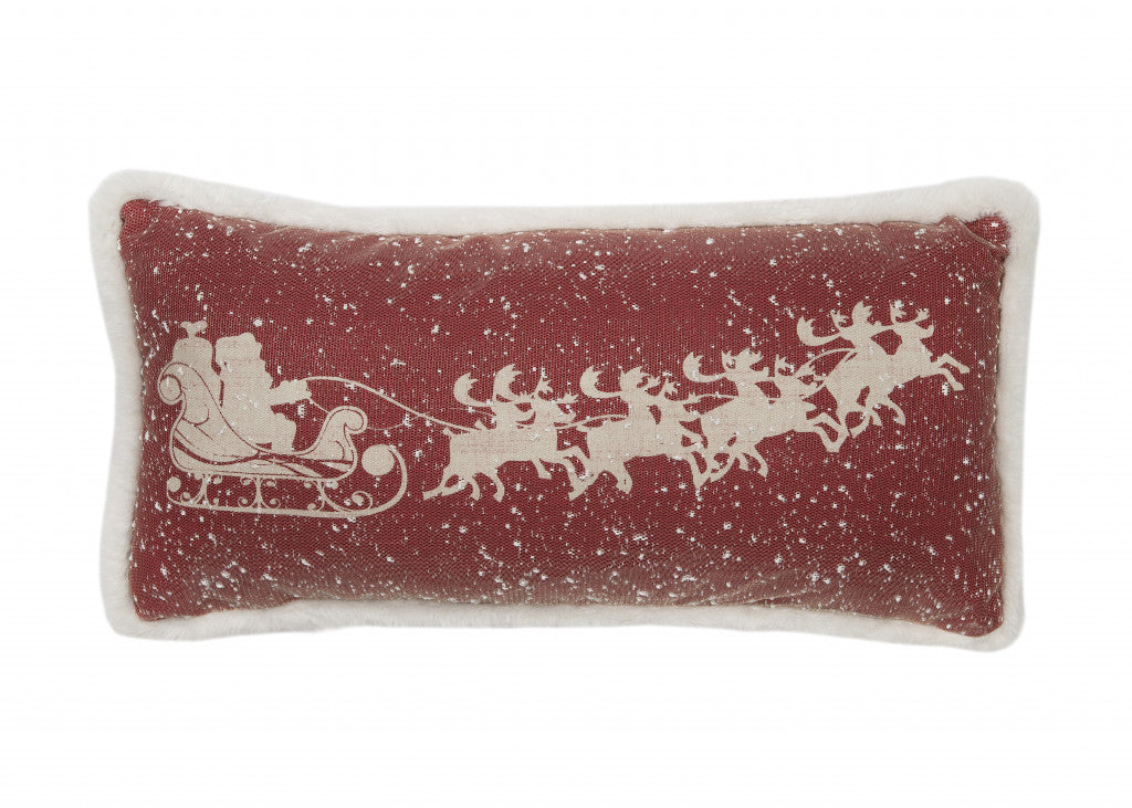 10’x20’ Red and Off White Deer Snow Christmas Santa and Sleigh Polyester Zippered Pillow - Accent Throw Pillows