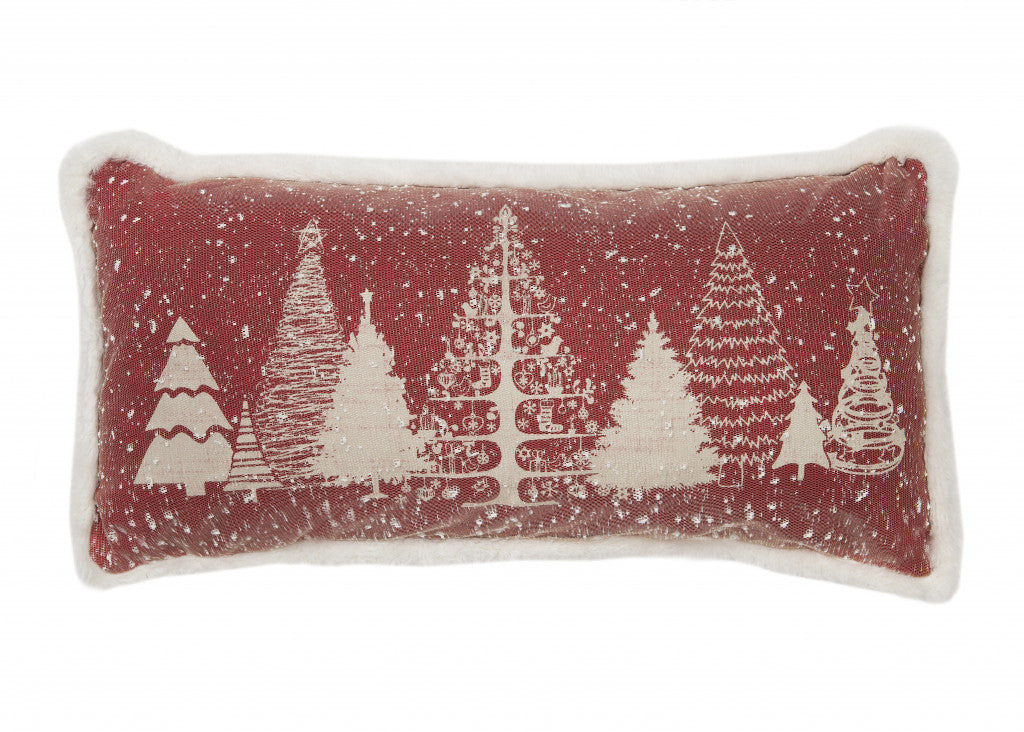 10’x20’ Red and Off White Snow Christmas Polyester Winter Trees Zippered Pillow - Accent Throw Pillows