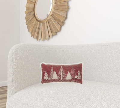 10’x20’ Red and Off White Snow Christmas Polyester Winter Trees Zippered Pillow - Accent Throw Pillows