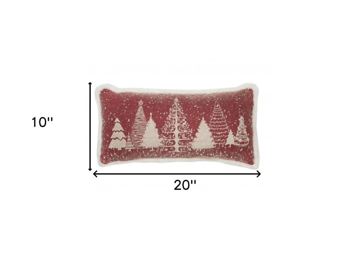 10’x20’ Red and Off White Snow Christmas Polyester Winter Trees Zippered Pillow - Accent Throw Pillows