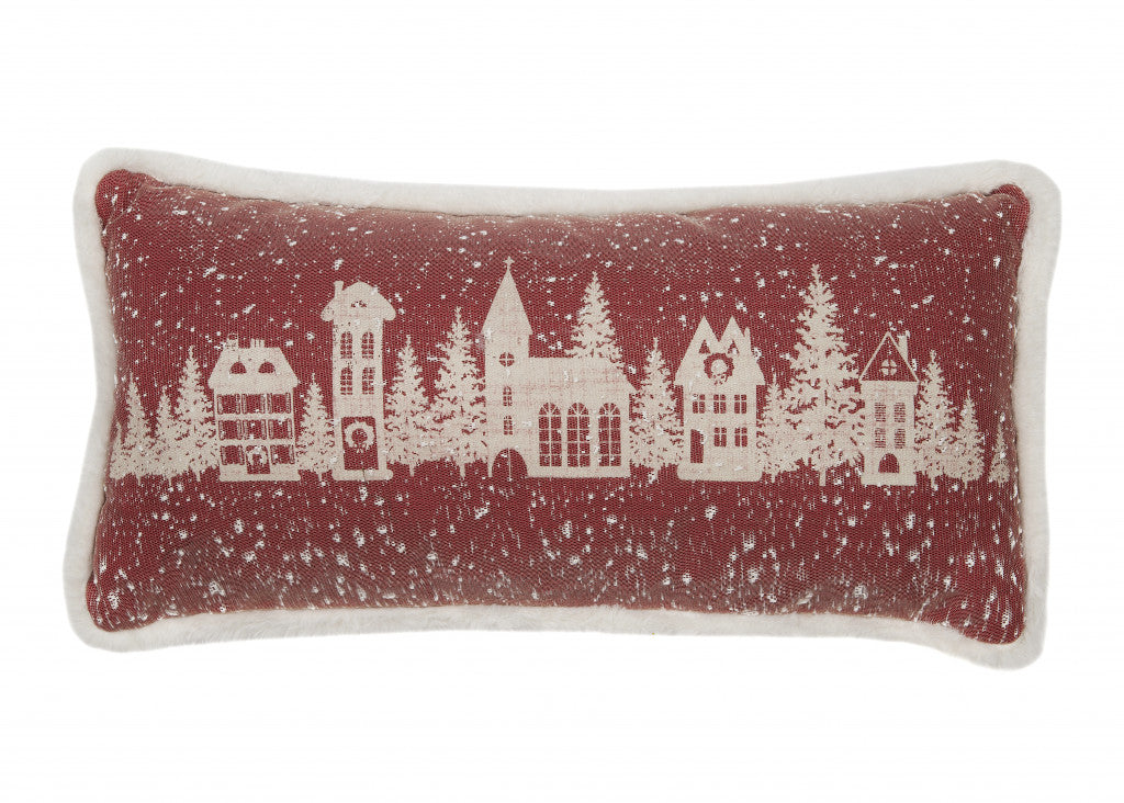 10’x20’ Red Snow Christmas Polyester Street Scene Zippered Pillow - Accent Throw Pillows