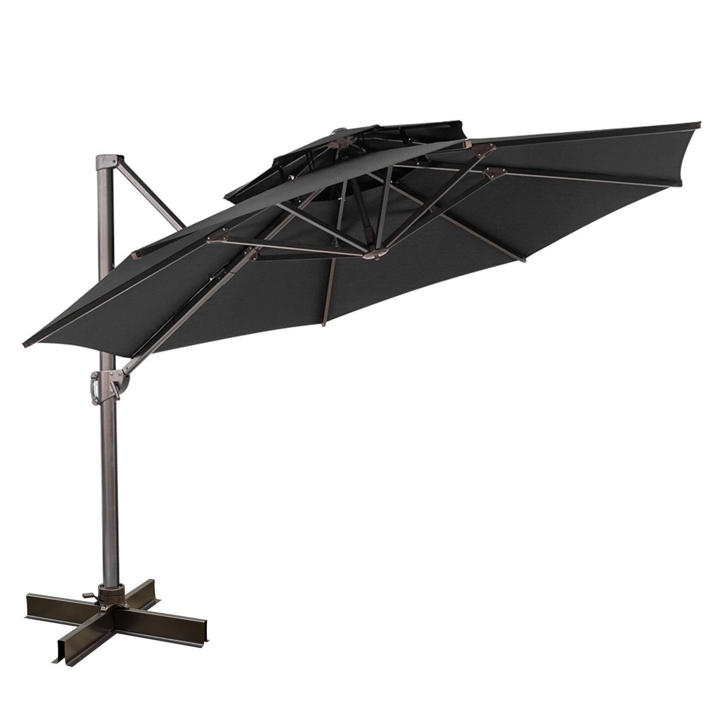 12’ Black Polyester Round Tilt Cantilever Patio Umbrella With Stand - Outdoor Umbrellas