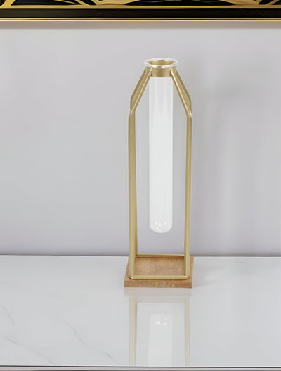 12’ Gold And Clear Contemporary Glass Tube - Sculptures