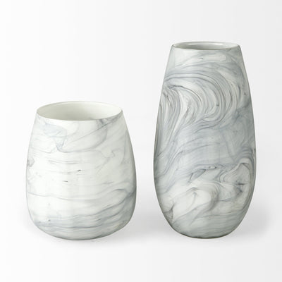 12’ Gray and White Marble Design Glass Vase - Vases