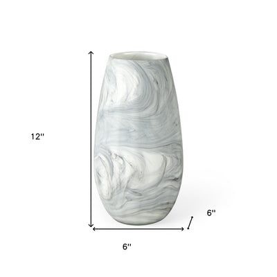 12’’ Gray and White Marble Design Glass Vase - Vases