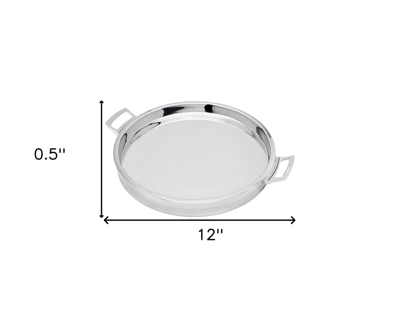 12’’ Silver Round Stainless Steel Tray With Handles - Trays