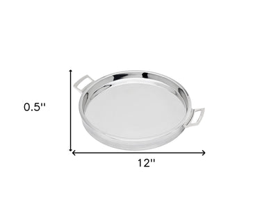 12’’ Silver Round Stainless Steel Tray With Handles - Trays