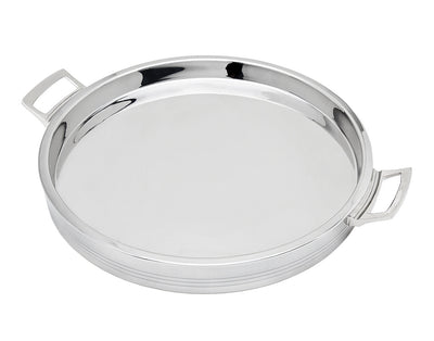 12’’ Silver Round Stainless Steel Tray With Handles - Trays