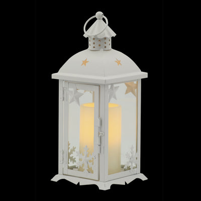 12’’ White Metal Tabletop Lantern Candle Holder With Candle - Candle Holders