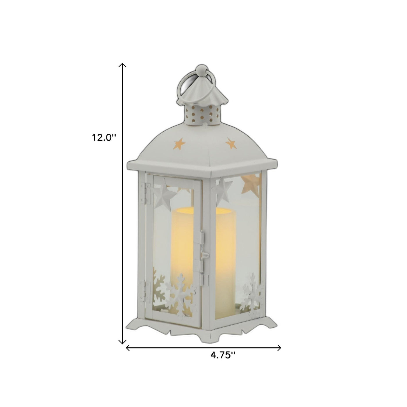 12’’ White Metal Tabletop Lantern Candle Holder With Candle - Candle Holders