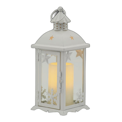 12’’ White Metal Tabletop Lantern Candle Holder With Candle - Candle Holders