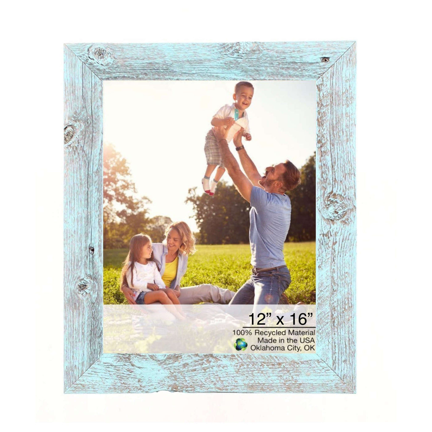 12” X 16” Rustic Farmhouse Light Aqua Blue Wood Frame - Picture Frames