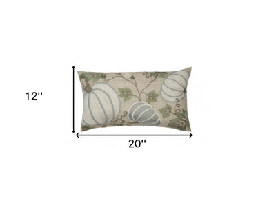 12’ X 20’ Beige and Green Thanksgiving Pumpkin Linen Blend Zippered Pillow With Embroidery - Accent Throw Pillows