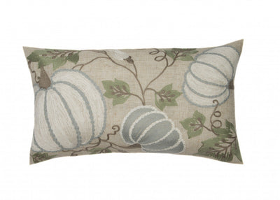 12’ X 20’ Beige and Green Thanksgiving Pumpkin Linen Blend Zippered Pillow With Embroidery - Accent Throw Pillows