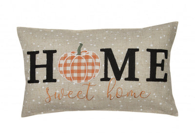 12’ X 20’ Beige and Orange Thanksgiving Pumpkin Linen Blend Zippered Pillow With Embroidery - Accent Throw Pillows