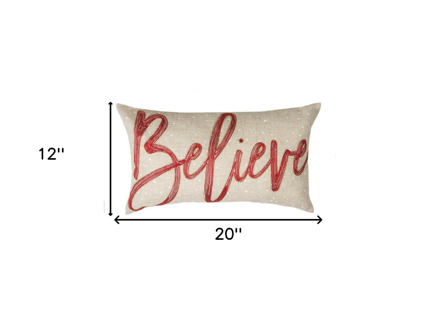 12’ X 20’ Beige and Red Christmas Linen Linen Blend Zippered Pillow With Embroidery - Accent Throw Pillows