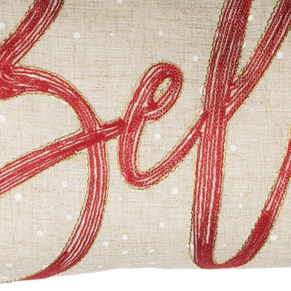 12’ X 20’ Beige and Red Christmas Linen Linen Blend Zippered Pillow With Embroidery - Accent Throw Pillows