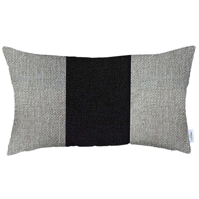 12’’ X 20’’ Grey And Black Geometric Zippered Handmade Polyester Lumbar Pillow Cover - Accent Throw Pillows