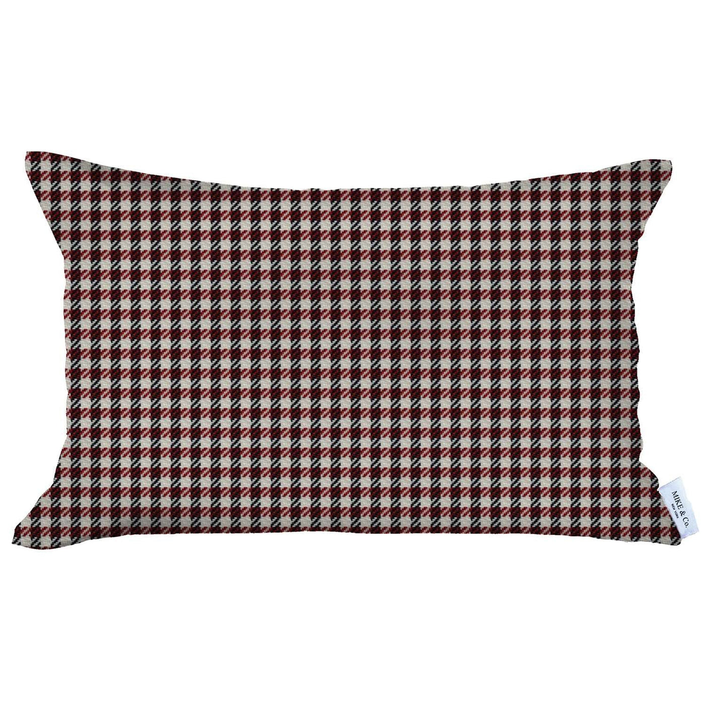 12’’ X 20’’ Red Houndstooth Zippered Handmade Polyester Lumbar Pillow Cover - Accent Throw Pillows