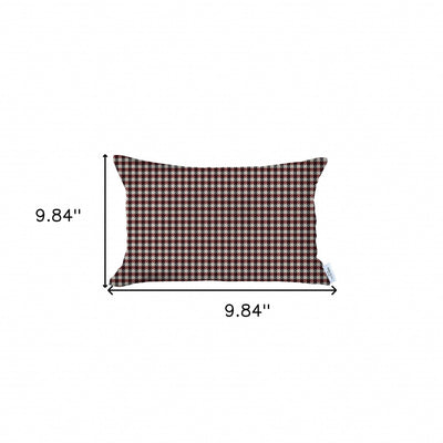 12’ X 20’ Red Houndstooth Zippered Handmade Polyester Lumbar Pillow Cover - Accent Throw Pillows