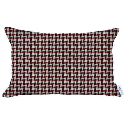 12’ X 20’ Red Houndstooth Zippered Handmade Polyester Lumbar Pillow Cover - Accent Throw Pillows