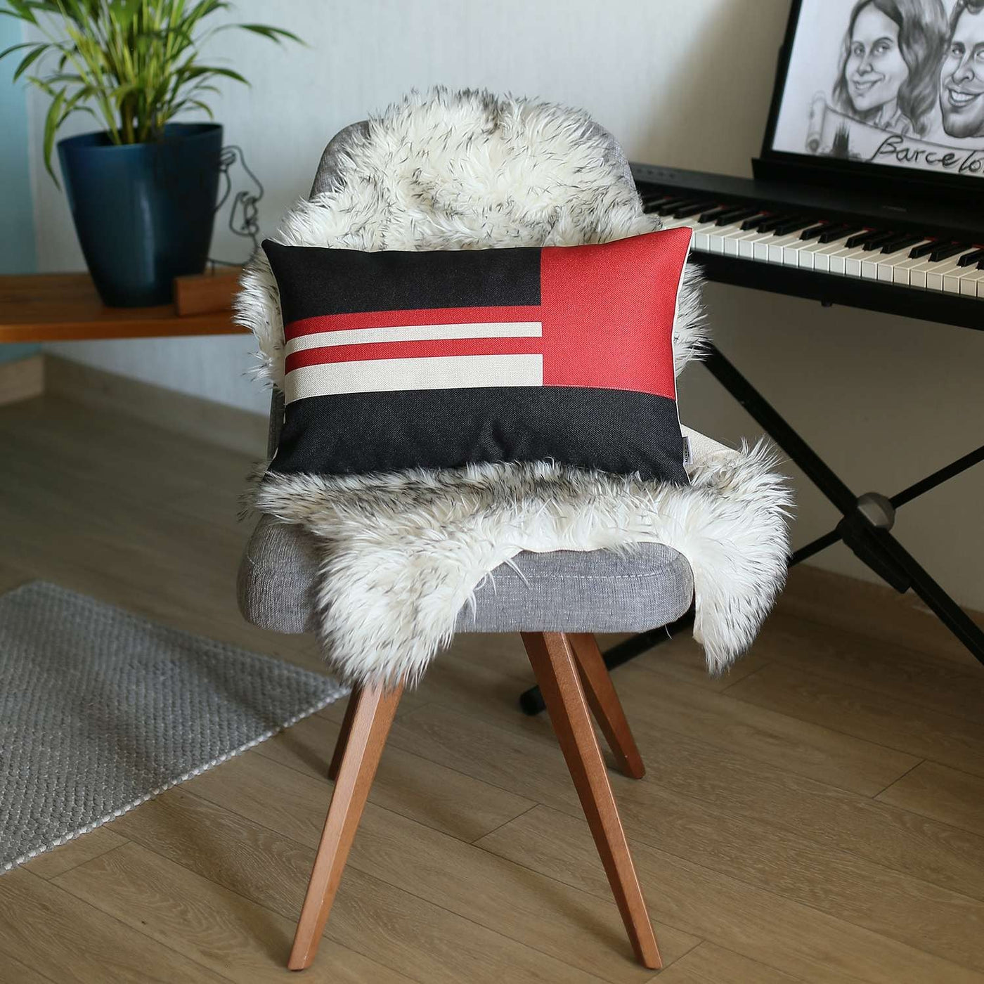 12’’ X 20’’ Red Striped Zippered Handmade Polyester Lumbar Pillow Cover - Accent Throw Pillows