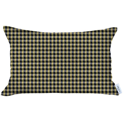 12’ X 20’ Yellow Houndstooth Zippered Handmade Polyester Lumbar Pillow Cover - Accent Throw Pillows