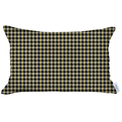 12’’ X 20’’ Yellow Houndstooth Zippered Handmade Polyester Lumbar Pillow Cover - Accent Throw Pillows