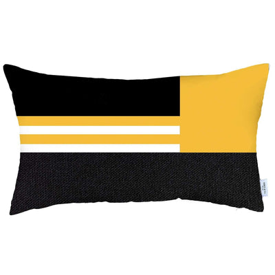 12’’ X 20’’ Yellow Striped Zippered Handmade Polyester Lumbar Pillow Cover - Accent Throw Pillows