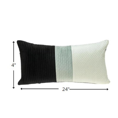 Black and White Quilted Color Block Velvet Lumbar Throw Pillow - Accent Throw Pillows