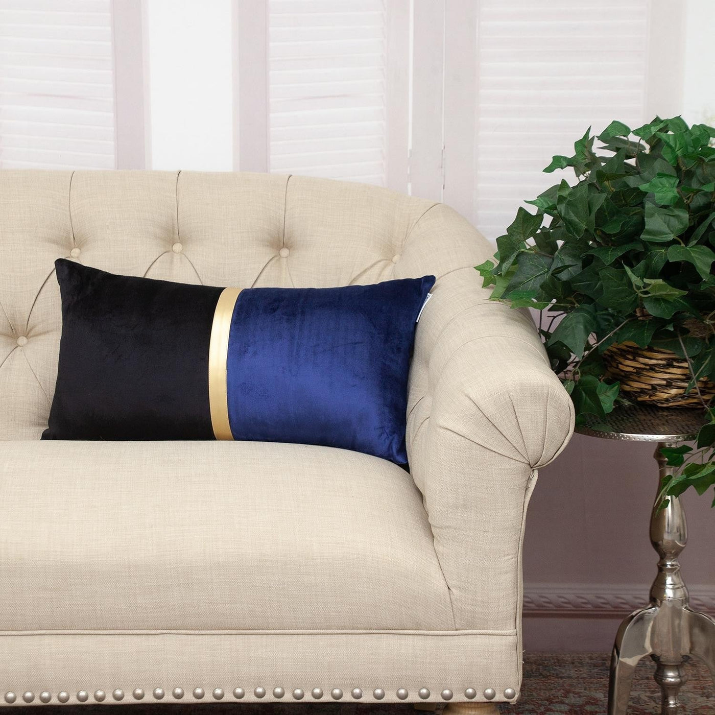 Black Gold and Blue Tufted Velvet Lumbar Pillow - Accent Throw Pillows