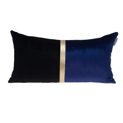 12’’ X 24’’ Black Blue and Gold Striped Velvet Throw Pillow - Accent Throw Pillows